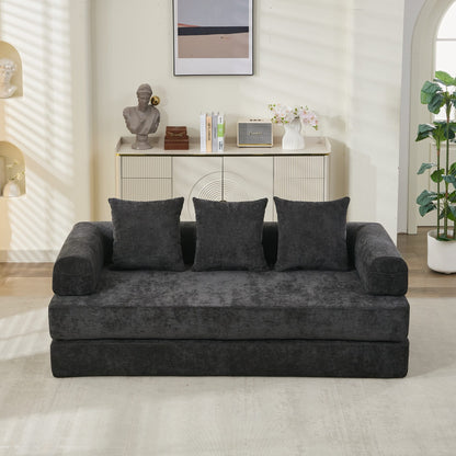 Comfy Convertible Folding Mattress Couch, Floor Sofa Bed, Chenille Floor Sofa with Armrest, Floor Sofa Lounge Couch for Living Room Bedroom Lounge Studio-Black image 12