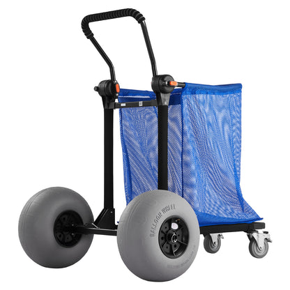 Beach Cart with Large Wheels for Sand, 165 lbs Load Capacity, Heavy Duty Folding Beach Wagon with 12" Balloon Wheels, Storage Bag, 180° Adjustable Handlebar, Dolly for Camping Fishing Garden image 1