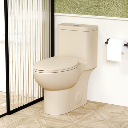 1.1/1.6 GPF Tornado Flush One-Piece Toilet with Comfort Chair Seat ADA Height 17",Powerful & Quiet Dual Flush Modern Toilet,Siphonic S-trap 12",Rimless Bowl with Soft Closing Seat, khaki
2KK-006 image 1