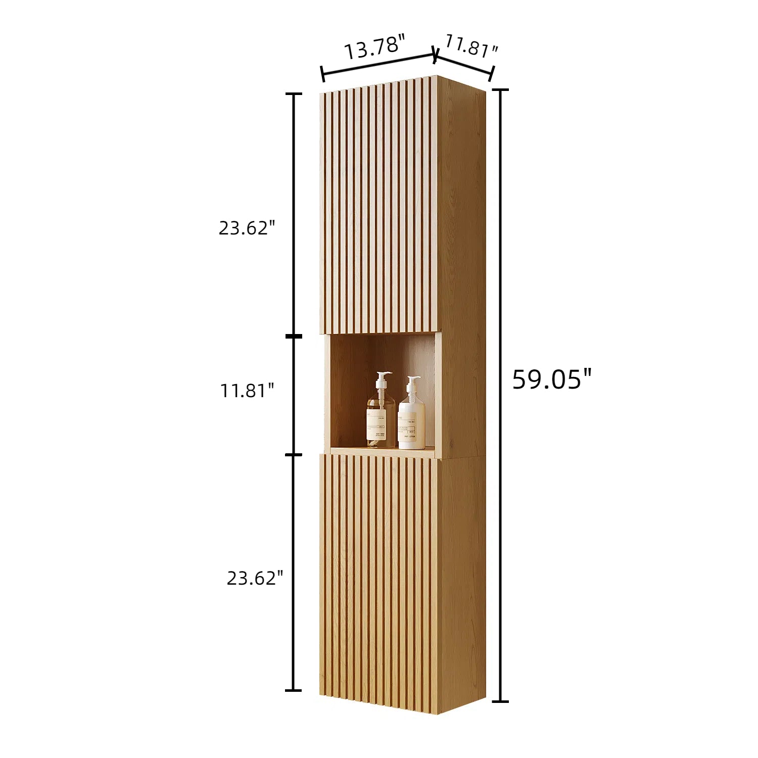 MITCH 59" Tall Bathroom Wall Mounted Cabinet - Lower Compartment Door Open