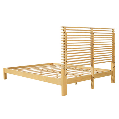 Premium Solid Wood Queen Size Platform Bed Frame with Horizontal Slat Headboard, Modern Natural Wood Bedroom Furniture, 600 lbs Weight Capacity,No Box Spring Needed, Fits All Mattresses image 9