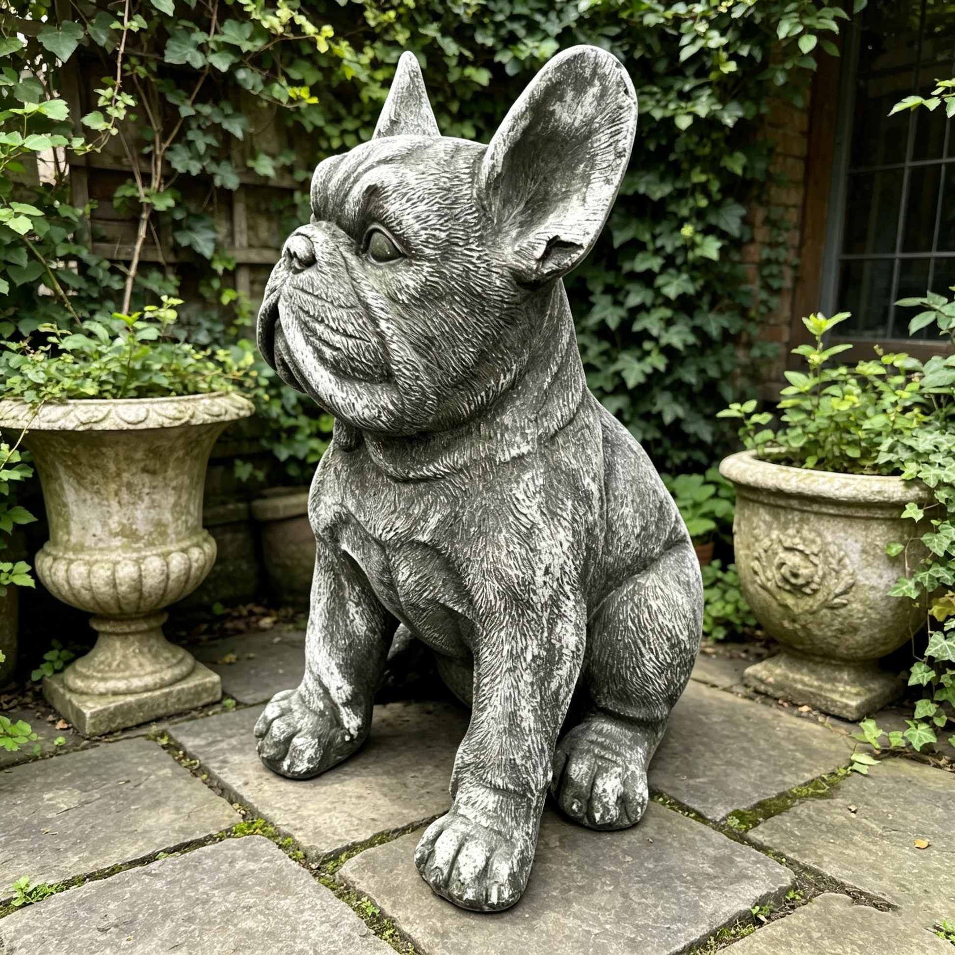 16'' Outdoor Weatherproof French Bulldog Statue, Rustic Stone Finish Resin Dog Sculpture, Decorative Ornament for Garden, Yard, Patio, Lawn & Backyard Landscaping image 6