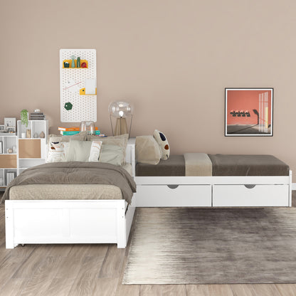 L-shaped Platform Bed with Trundle and Drawers Linked with built-in Desk,Twin,White(Old SKU:SM000916AAK-1) image 2
