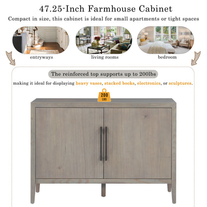 U_STYLE 47.25-Inch Farmhouse Sideboard with Pine Veneer and 2 Doors, Retro Buffet with Adjustable Feet, Minimalist Wooden Storage Cabinet with Metal Handles for Living Room, Kitchen image 7