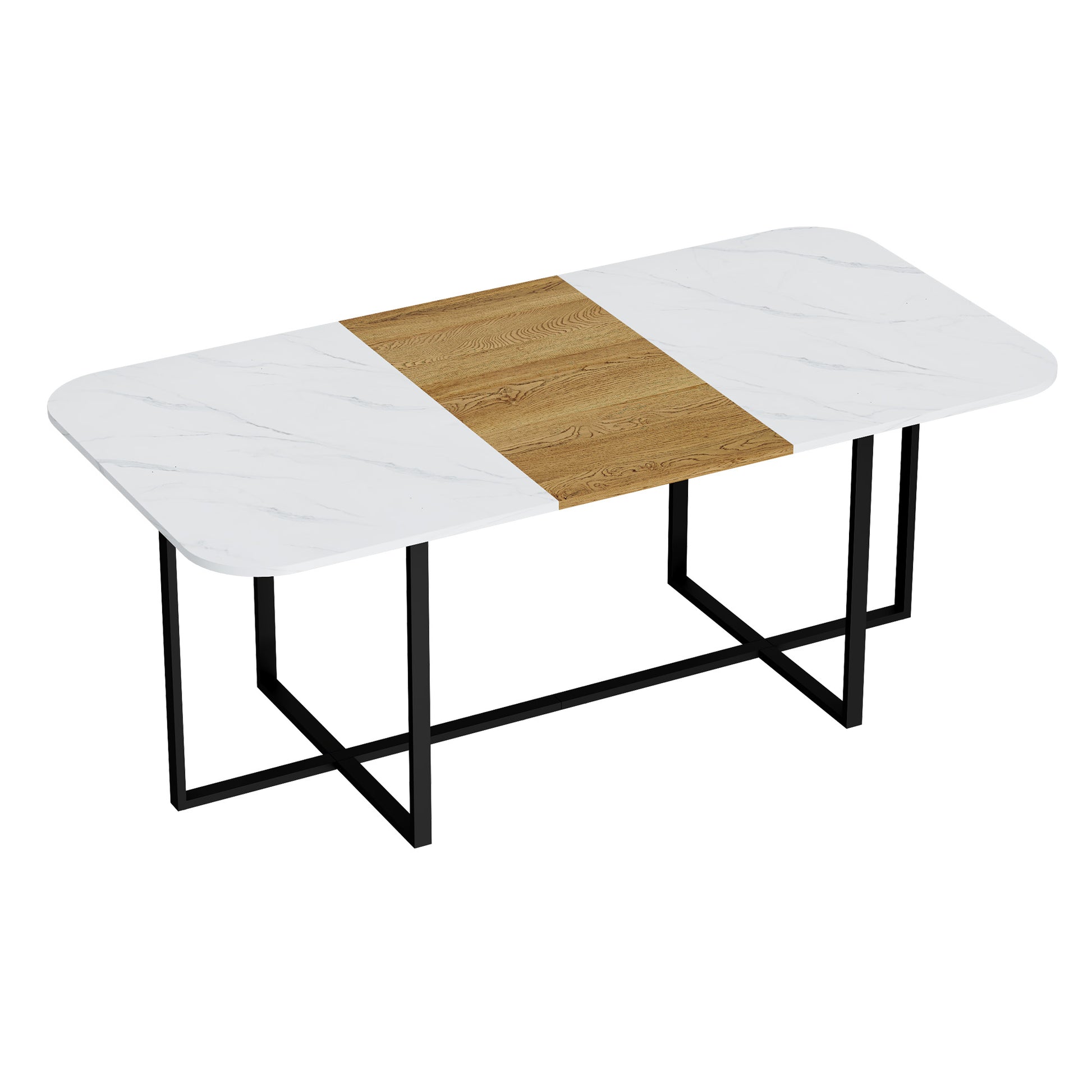 9-Piece Square Dining Table Set, Fixed White Faux Marble & Wood Grain Triamine Tabletop with 8 Gray PU Leather Chairs, Modern Kitchen Table Set for 8 People, Ideal for Family Gatherings, Dining Room image 11