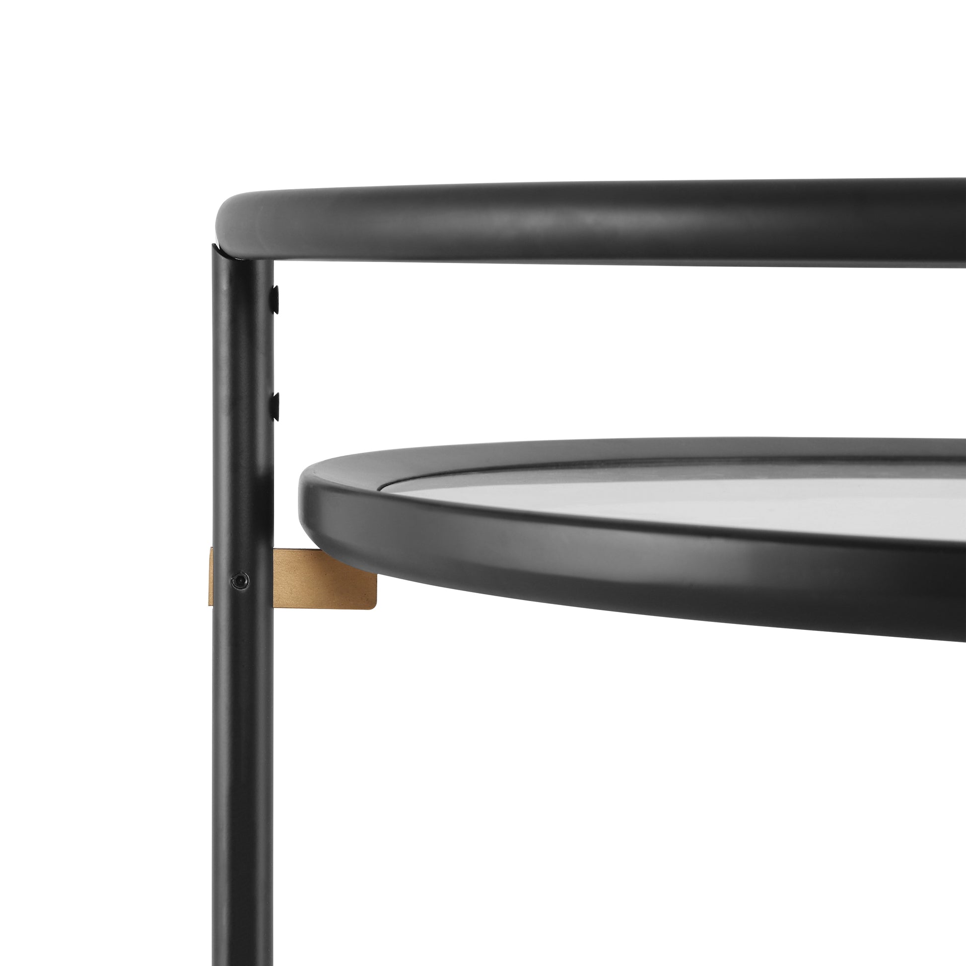 Modern Round Bar Cart with Tempered Glass Shelves and Gold Accents image 7
