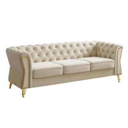 Modern Tufted Velvet Sofa 87.4 inch for Living Room Beige Color image 4