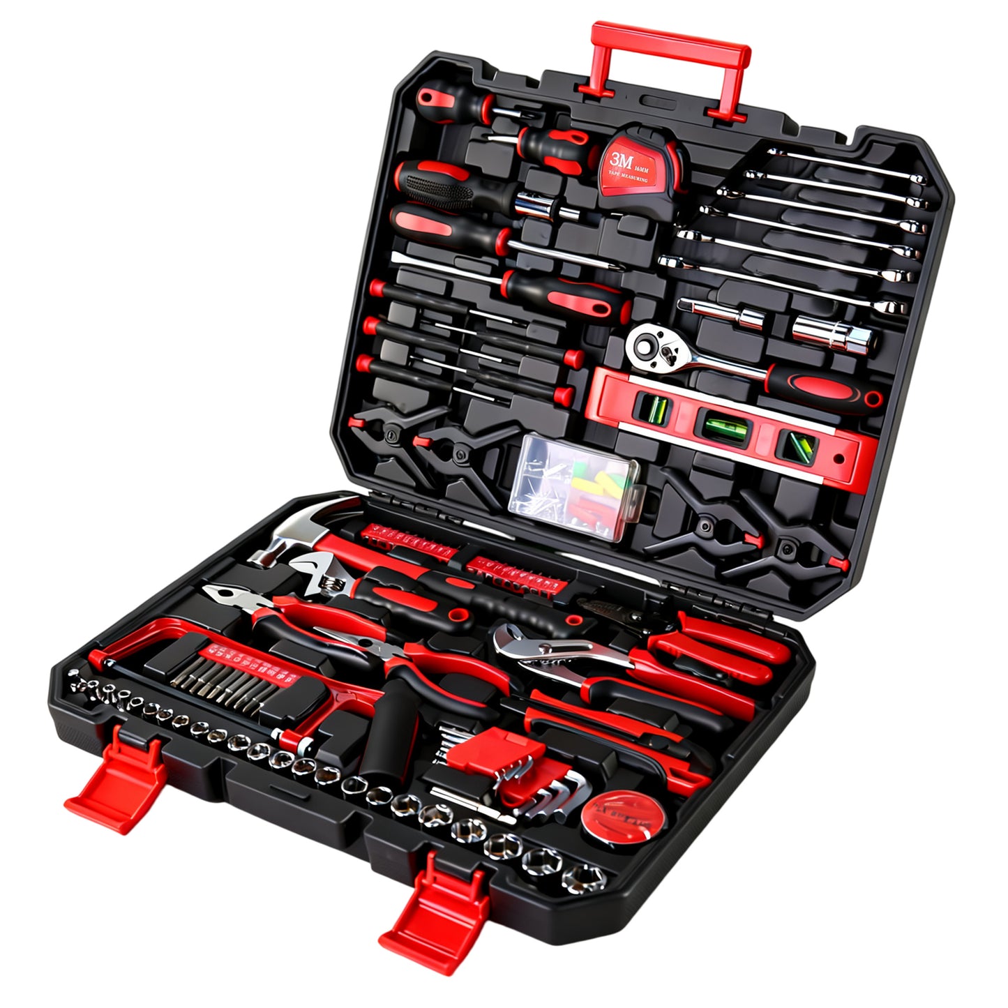 266-Piece Home Tool Set with Rolling Tool Box – Complete Household Hand Tool Kit for Garage, Car, DIY & Workshop – Includes Ratcheting Screwdriver, Socket Set, Pliers, Hammer, Level, Tape Measure image 5