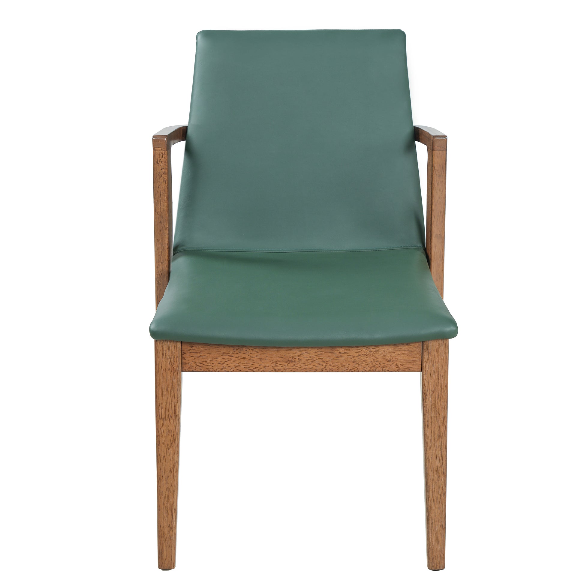 Mid-Century Modern Dining Chairs Set of 2 - Green PU Upholstered Armchairs with Walnut Color Rubber Wood Frame, 250lbs Capacity for Kitchen & Dining Room image 6