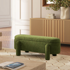 Hugo 49" Oval Fully Upholstered Storage Bench, Moss Green Boucle