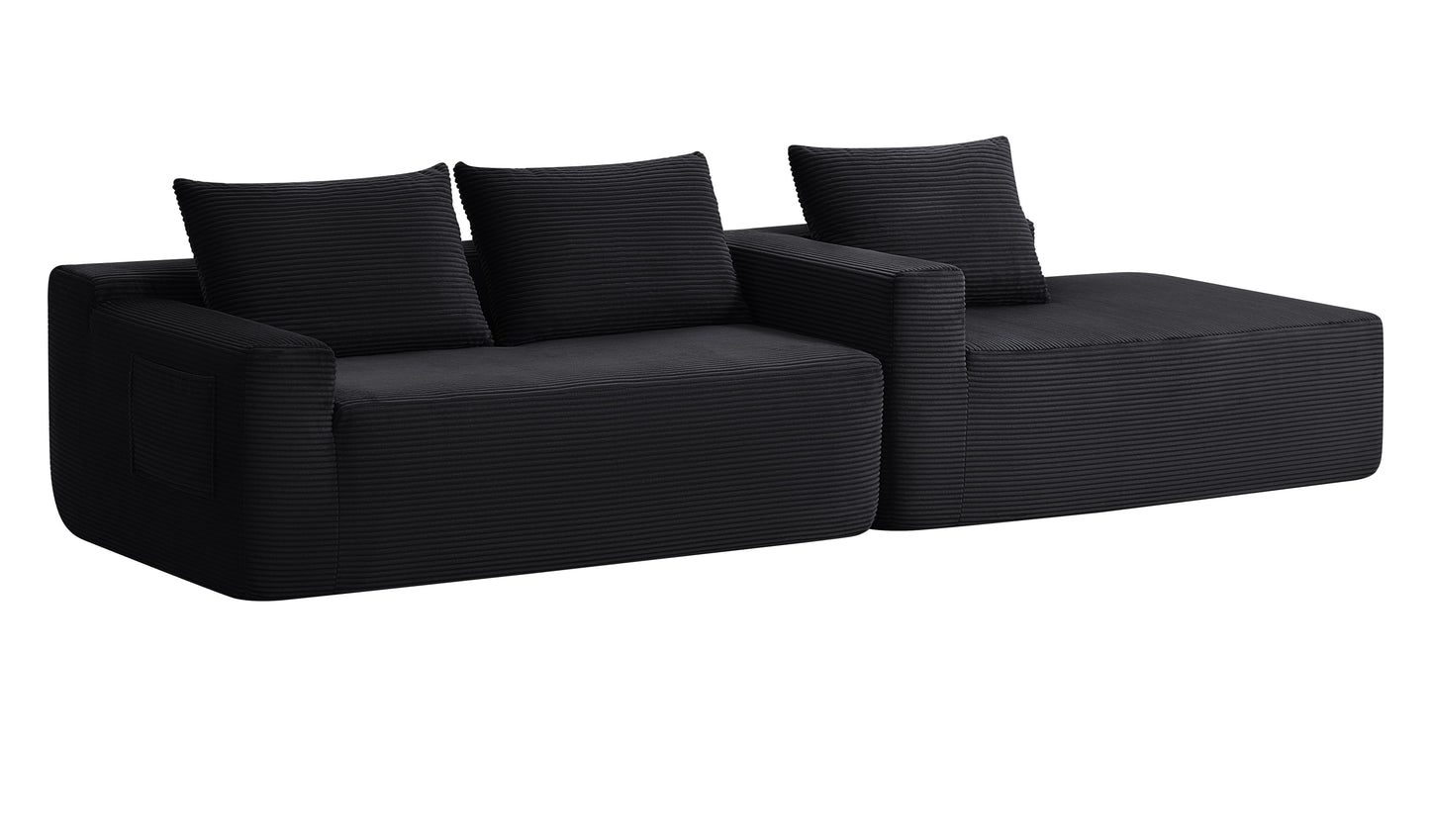 96.9" Cloud Sectional Couch with L-Shape Chaise,Modern Modular Sofa with Deep Seat, Upholstered Couches for Living Room Bedroom,No Assembly Required, (Corduroy Fabric),Black image 10