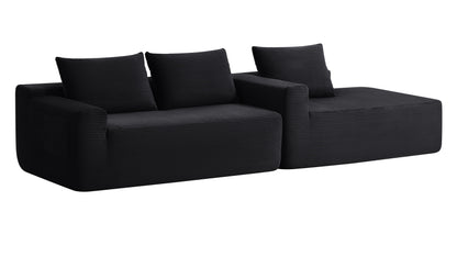 96.9" Cloud Sectional Couch with L-Shape Chaise,Modern Modular Sofa with Deep Seat, Upholstered Couches for Living Room Bedroom,No Assembly Required, (Corduroy Fabric),Black image 10