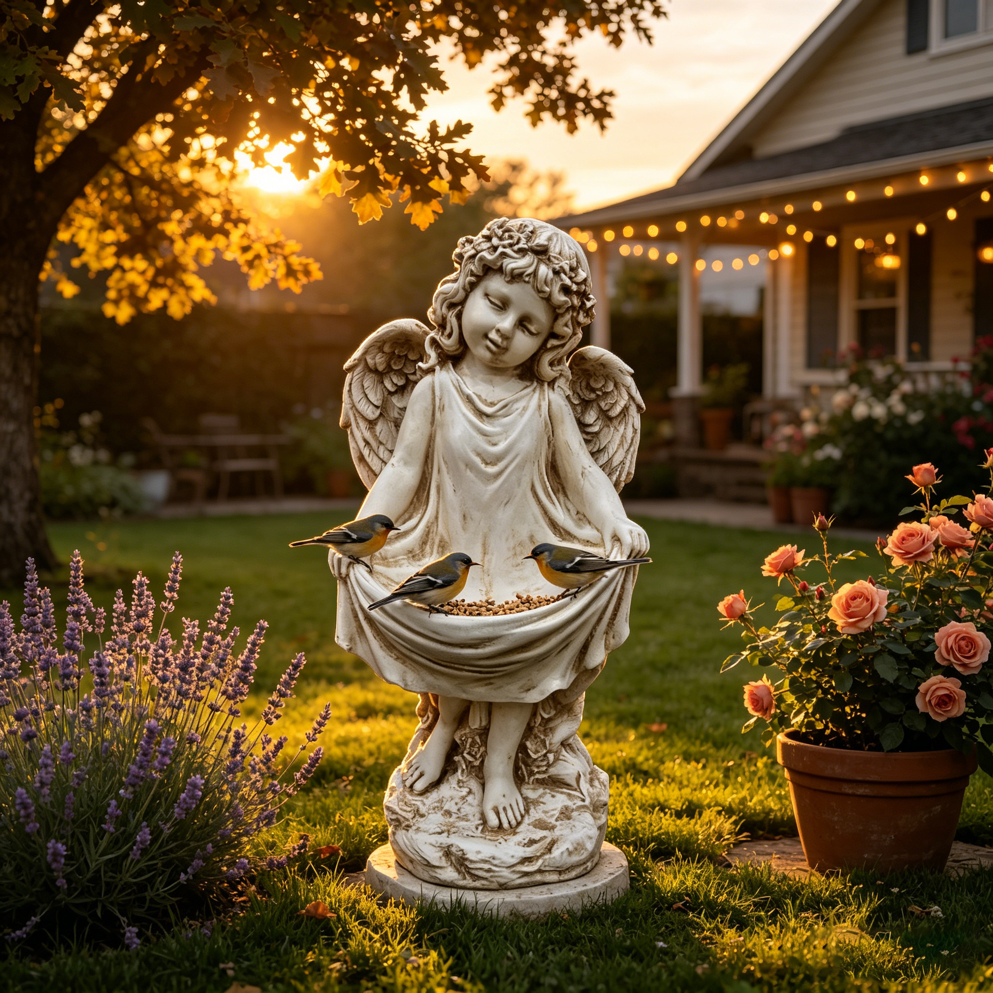 21.06" Tall Weathered Angel Cherub Garden Statue, Resin Dress Sculpture Figurine, Decorative Outdoor Yard Lawn Patio Backyard Landscape Ornament Decoration image 3