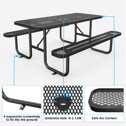Black 6ft Long Table & Chair Set with Umbrella Hole image 4