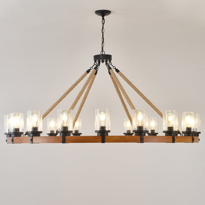18-Light Rustic Wagon Wheel Chandelier,59"Wooden Pendant Light with Seeded Glass Shade,Industrial Chandeliers for Dining Room Kitchen lsland Foyer (Solid One-Piece Wood Frame Design)-NO INCLUDED BULBS image 3
