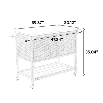 Outdoor Wicker Bar Cart, Patio Wine Serving Cart w/Wheels, Rolling Rattan Beverage Bar Counter Table with stainless steel Top for Porch Backyard Garden Poolside Party, Brown image 8
