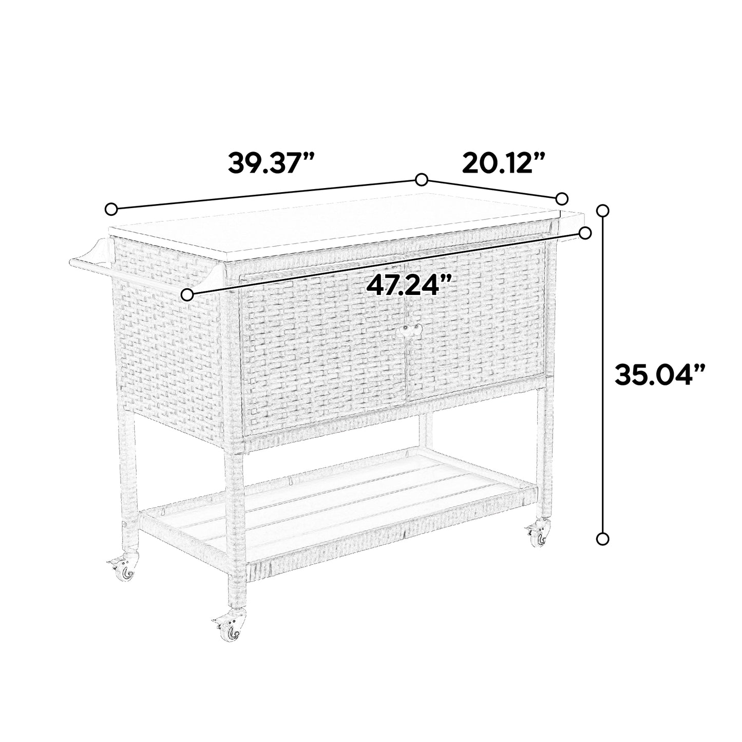 Outdoor Wicker Bar Cart, Patio Wine Serving Cart w/Wheels, Rolling Rattan Beverage Bar Counter Table with stainless steel Top for Porch Backyard Garden Poolside Party, Brown image 8