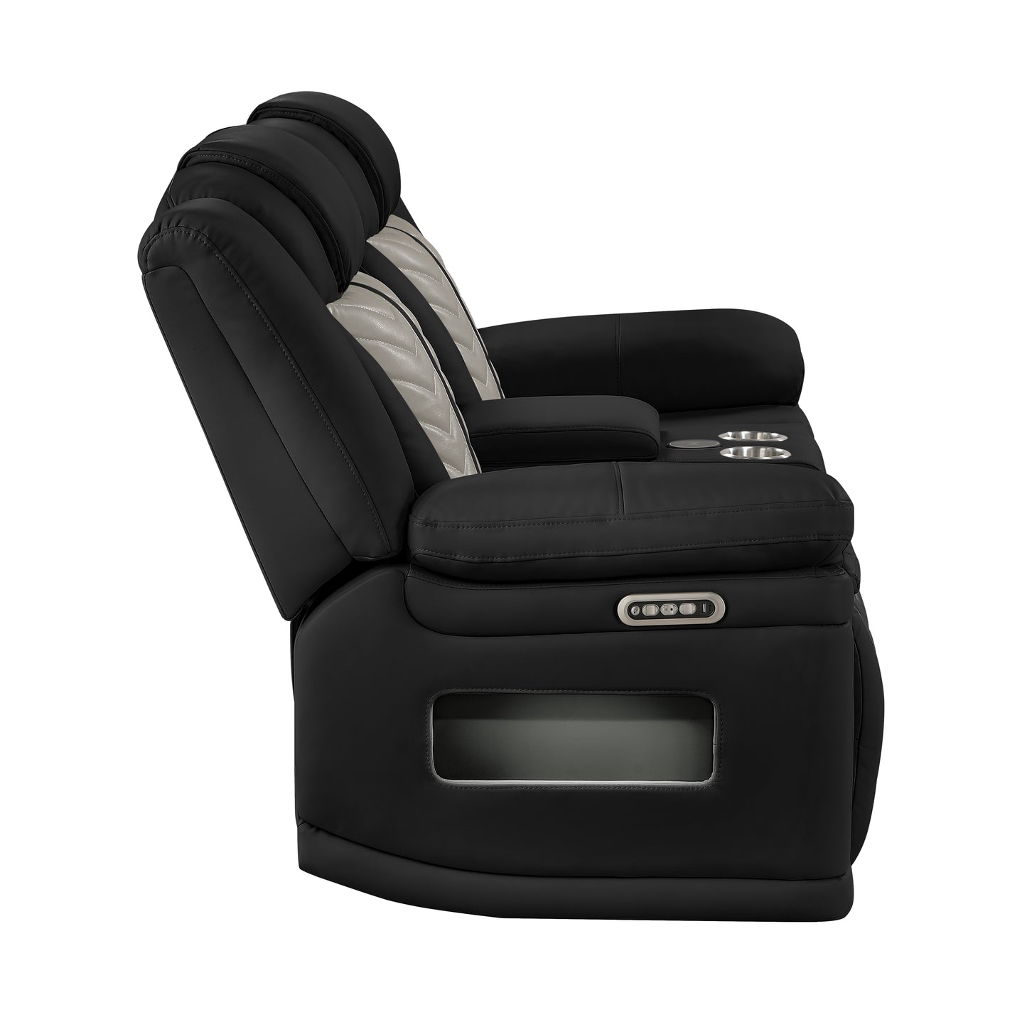 Cruiser Power Reclining Loveseat with Console, Power Headrests, LED Lighting, Speaker & Massage Made with Faux Leather in Black and Gray image 7