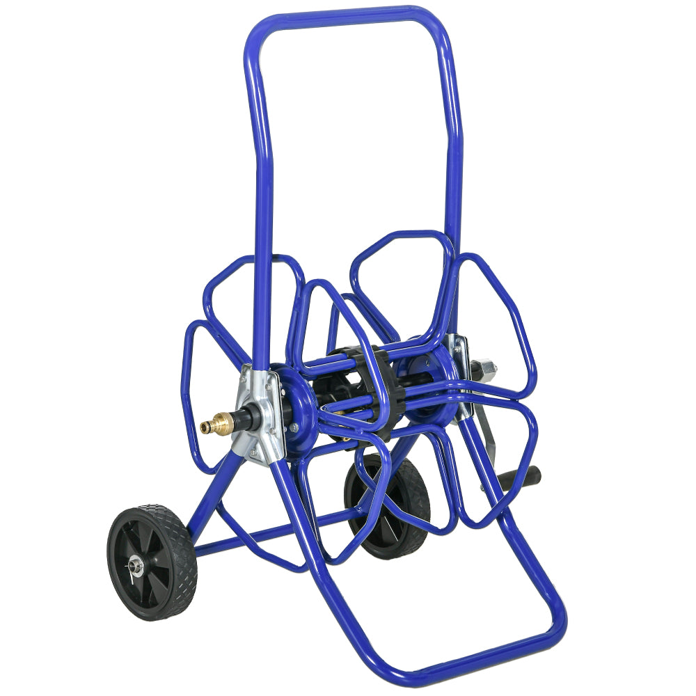 Outsunny Garden Hose Reel Cart, Hold Up to 98' of 5/8" Hose (Hose Not Included), Portable Water Hose Cart with Wheels for Yard, Lawn, Blue