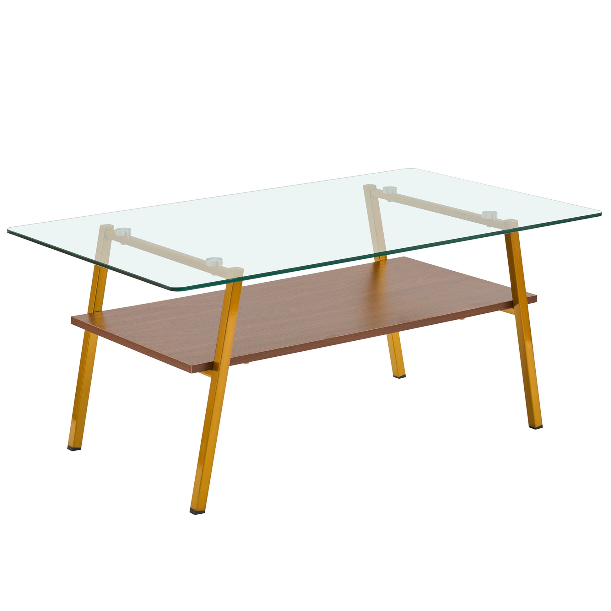 Rectangle Coffee Table, Tempered Glass Tabletop with Gold Metal Legs, Modern Table for Living Room, Transparent Glass image 6