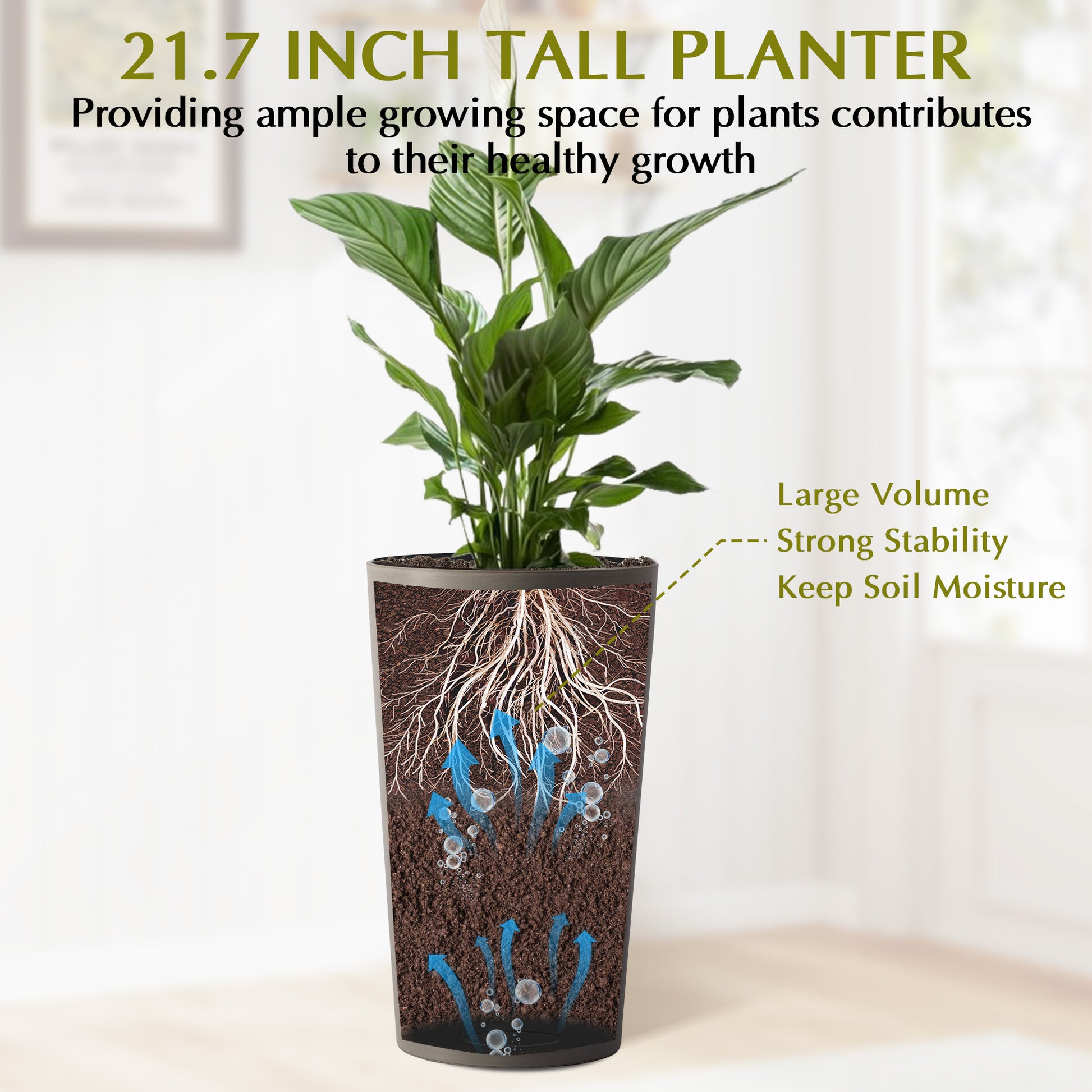 2 Pack Tall 21.7 in Planters for Outdoor Plants Modern Tall Square Planter Box Indoor Outdoor Porch Patio Flower Pot Modern Big Tapered Matte Tree Flower Pot for Garden, (Brown) image 3