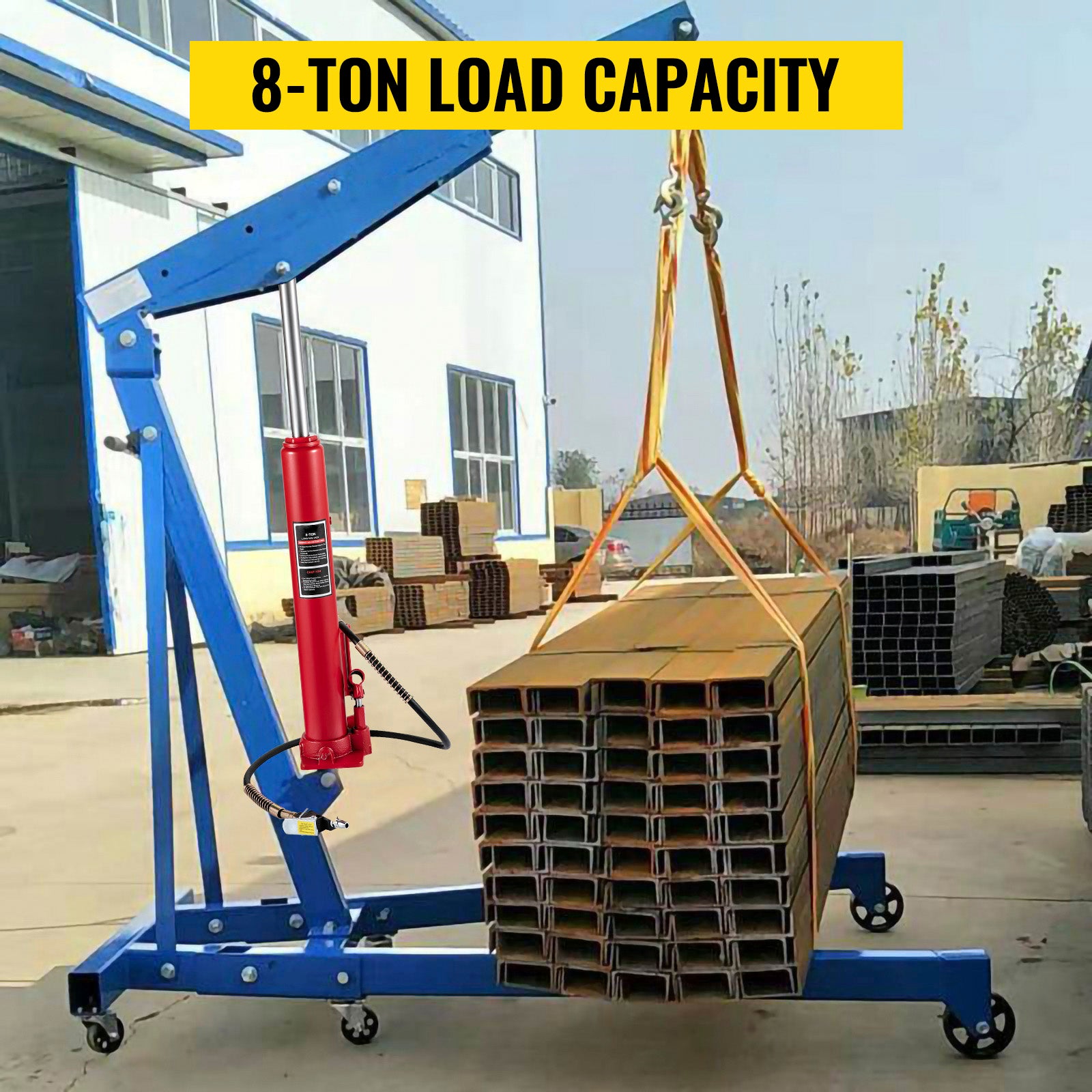 Hydraulic/Pneumatic Long Ram Jack, 8 Tons/17363 lbs Capacity, with Single Piston Pump and Clevis Base, Manual Cherry Picker w/Handle, for Garage/Shop Cranes, Engine Lift Hoist, Red image 8