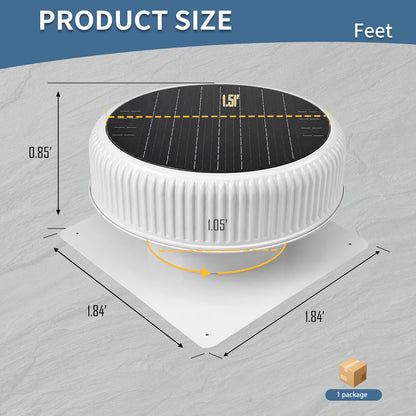 12" Flush Mount Round Solar Roof Vent Fan,30W Dual Power White Attic Exhaust Fan,3-Speed Remote & 25°C Auto Ventilation,1200 CFM,MPPT Controller Solar Ventilator Solar Vent for Attic Garage Greenhouse image 6