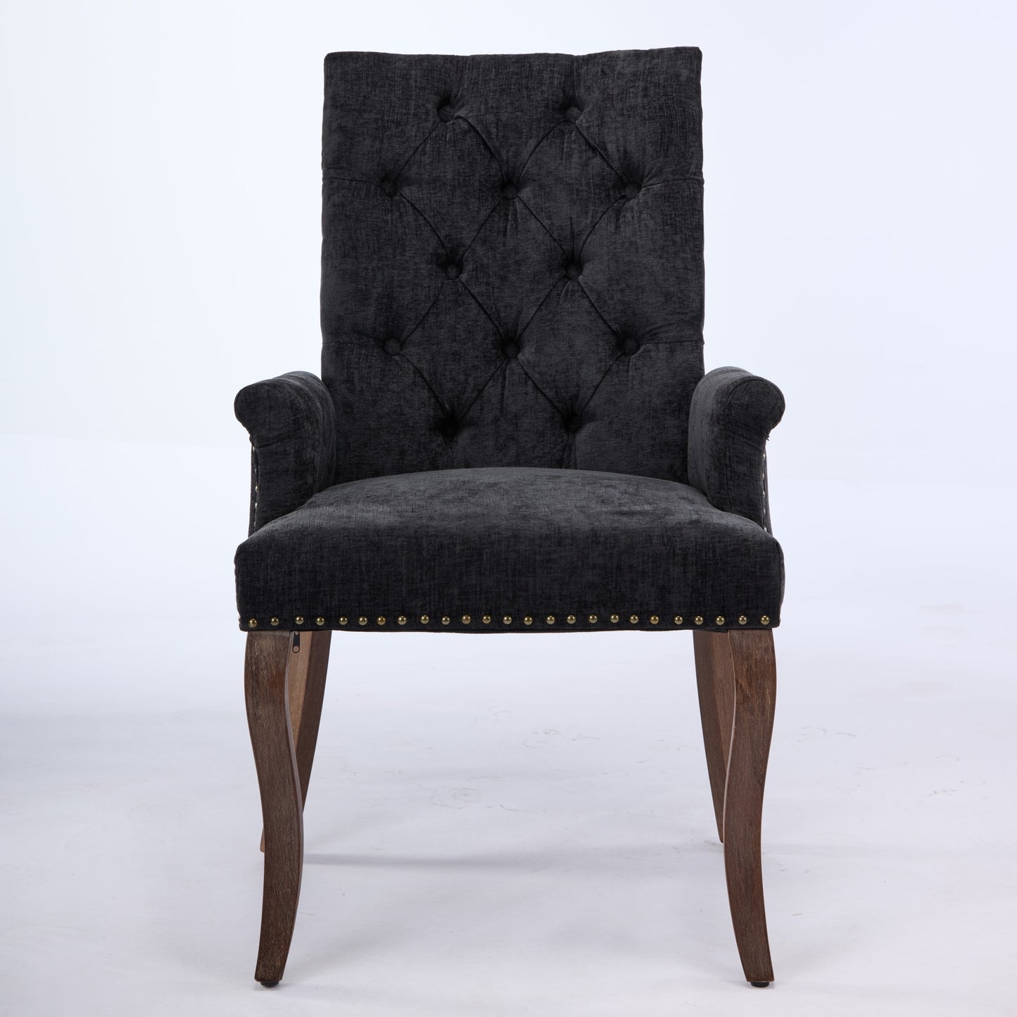 Upholstered Chenille Fabric Accent Dining Chair, Curved Solid Wood Legs, Elegant Tufted Club Dining Room Kitchen Room Arm Dining Chair, Single Pack,Black,SW1895BK image 2