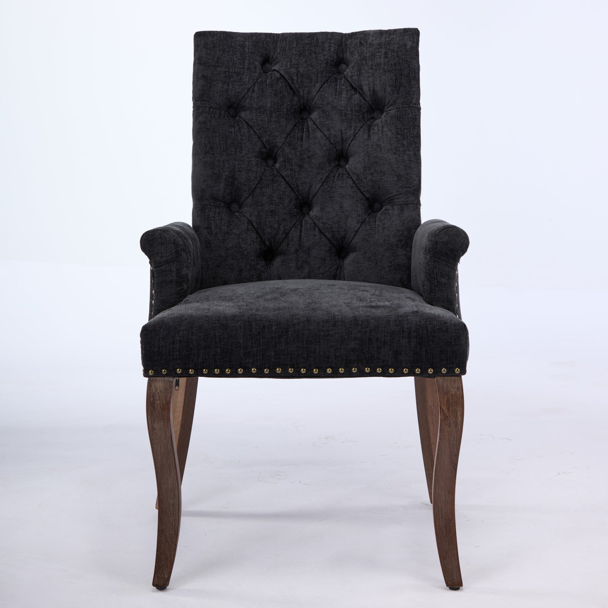 Upholstered Chenille Fabric Accent Dining Chair, Curved Solid Wood Legs, Elegant Tufted Club Dining Room Kitchen Room Arm Dining Chair, Single Pack,Black,SW1895BK image 2