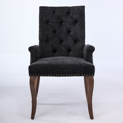 Upholstered Chenille Fabric Accent Dining Chair, Curved Solid Wood Legs, Elegant Tufted Club Dining Room Kitchen Room Arm Dining Chair, Single Pack,Black,SW1895BK image 2
