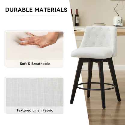 007-360° Swivel Bar Stools Set of 2-Modern 25" Counter Height Stools with Stain-Resistant Line&Button Tufted Back, Solid Wood Frame Barstools for Kitchen Island, Cafe or Home Bar, Easy Assembly White image 4
