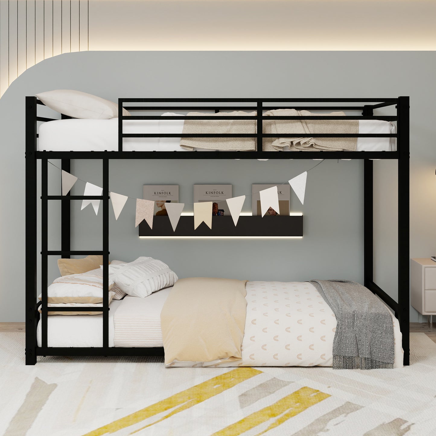 Metal Twin over Twin Bunk Bed/ Heavy-duty Sturdy Metal/ Noise Reduced/ Safety Guardrail,Black image 7