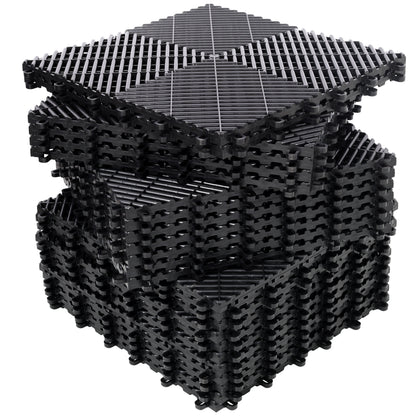 25pcs Plastic Garage Floor Mats,15.6"x15.6" Size,Non-Slip Interlocking Plastic Garage Floor Mat,Splicing Drainage Floor Tile and Shower Mat, for Garage, Garden, Kitchen & Outdoor, Black image 1