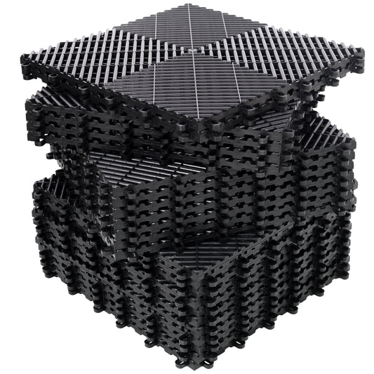 25pcs interlocking plastic garage floor mats black top view