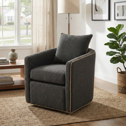 Swivel Accent Chair Upholstered Club Chair Barrel Sofa Chair for Living Room, Reading Corner, and Small Spaces, Dark Grey image 1