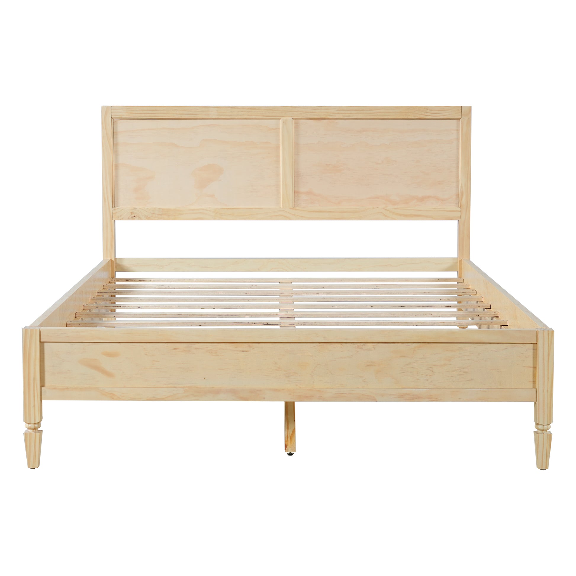 Queen Size Wood Platform Bed Frame with Classic Panel Headboard, Wooden Slats Support, No Box Spring Needed, Easy Assembly, Natural image 5