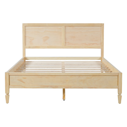 Queen Size Wood Platform Bed Frame with Classic Panel Headboard, Wooden Slats Support, No Box Spring Needed, Easy Assembly, Natural image 5