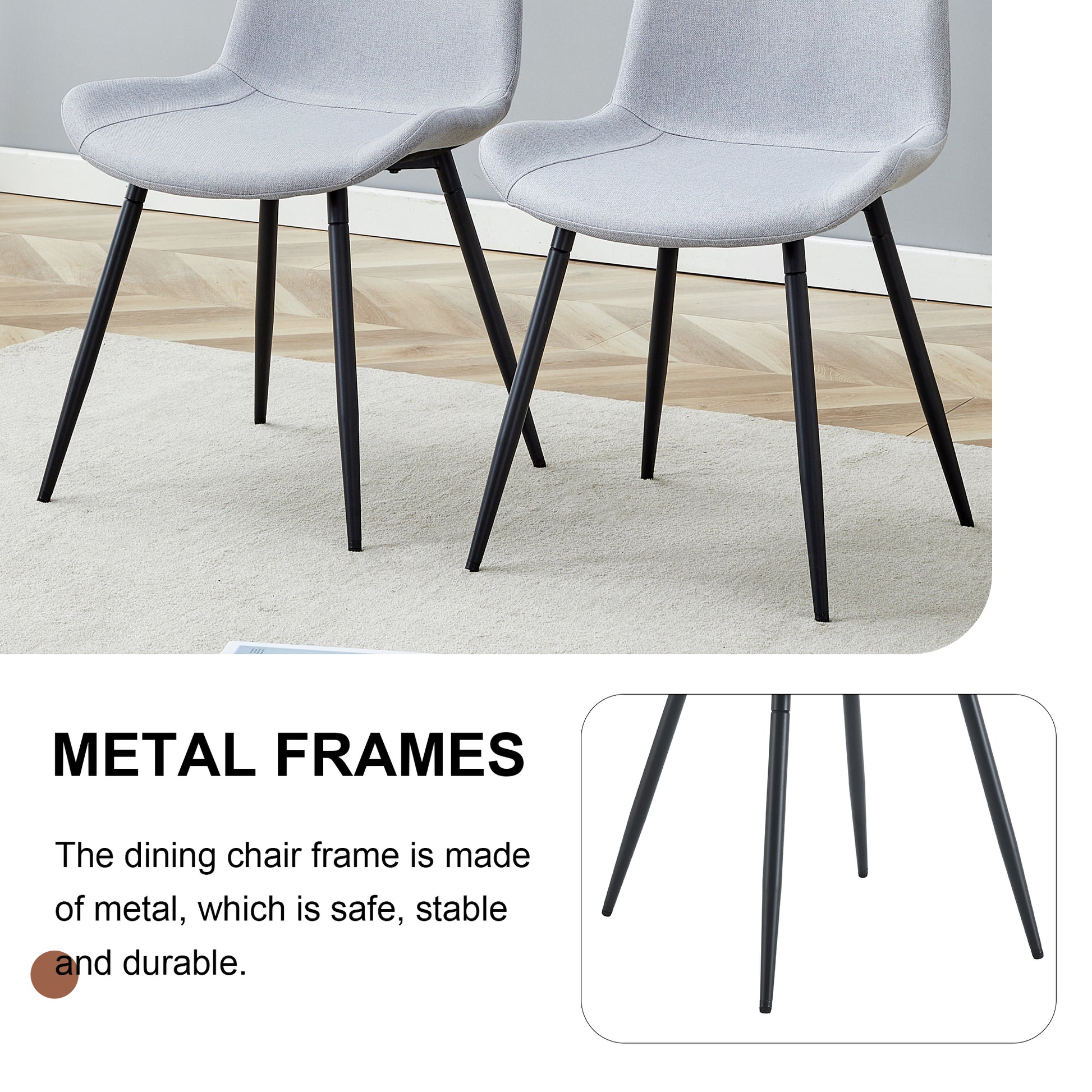 Comfortable Linen-Cotton Dining Chair Set - Six Pieces in Light Gray.Integrated Seat and Backrest,Linen-Cotton Material,Curved Widened Cushion Design For More Comfort. image 3