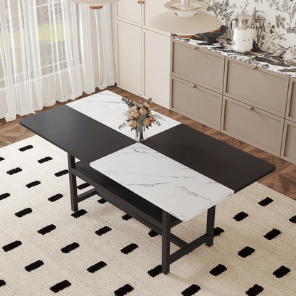 71 inch long two-color splicing fashionable dining table, a practical choice to add color to the home.Making it perfect for both family gatherings and friend parties.Black Sprayed Metal Table Legs. image 2