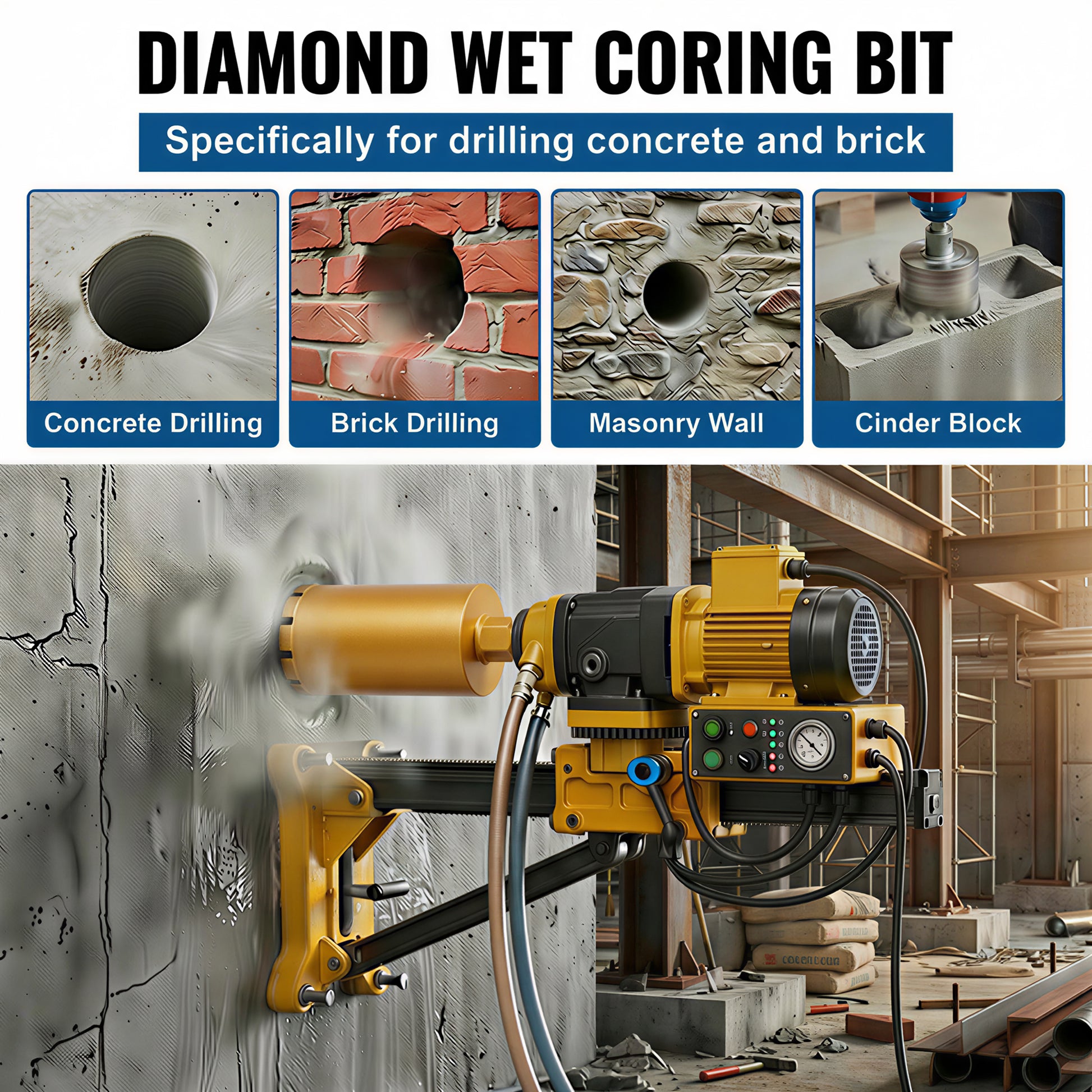 4 Inch Diamond Core Drill Bits,1-1/4"-7 Thread Diamond Core Bit for Cured Concrete with Rebar, Hard Masonry, Brick Block, Stucco, Stone,Mesh image 10