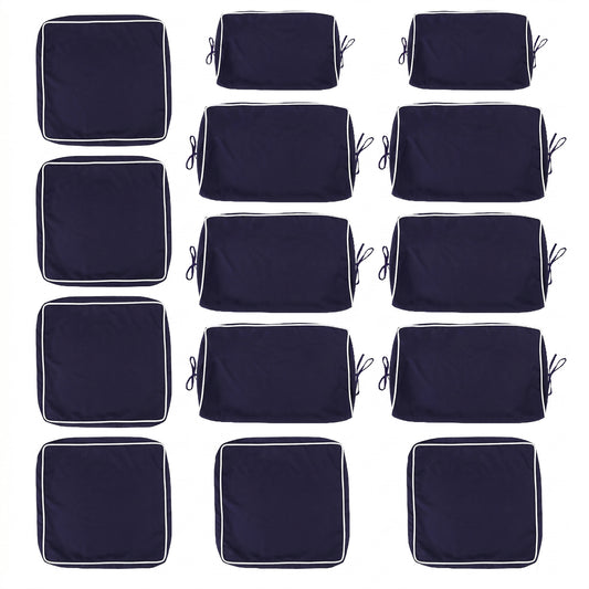 Navy blue outdoor cushion cover set for wicker rattan sectional sofa - 14 pieces including seat, backrest, and armrest covers
