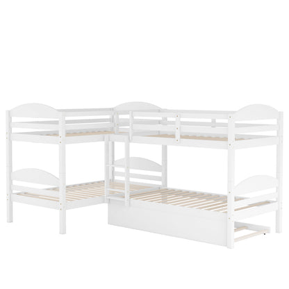 Twin L-Shaped Bunk bed with Trundle-White{OLD SKU:LT000024AAK} image 5