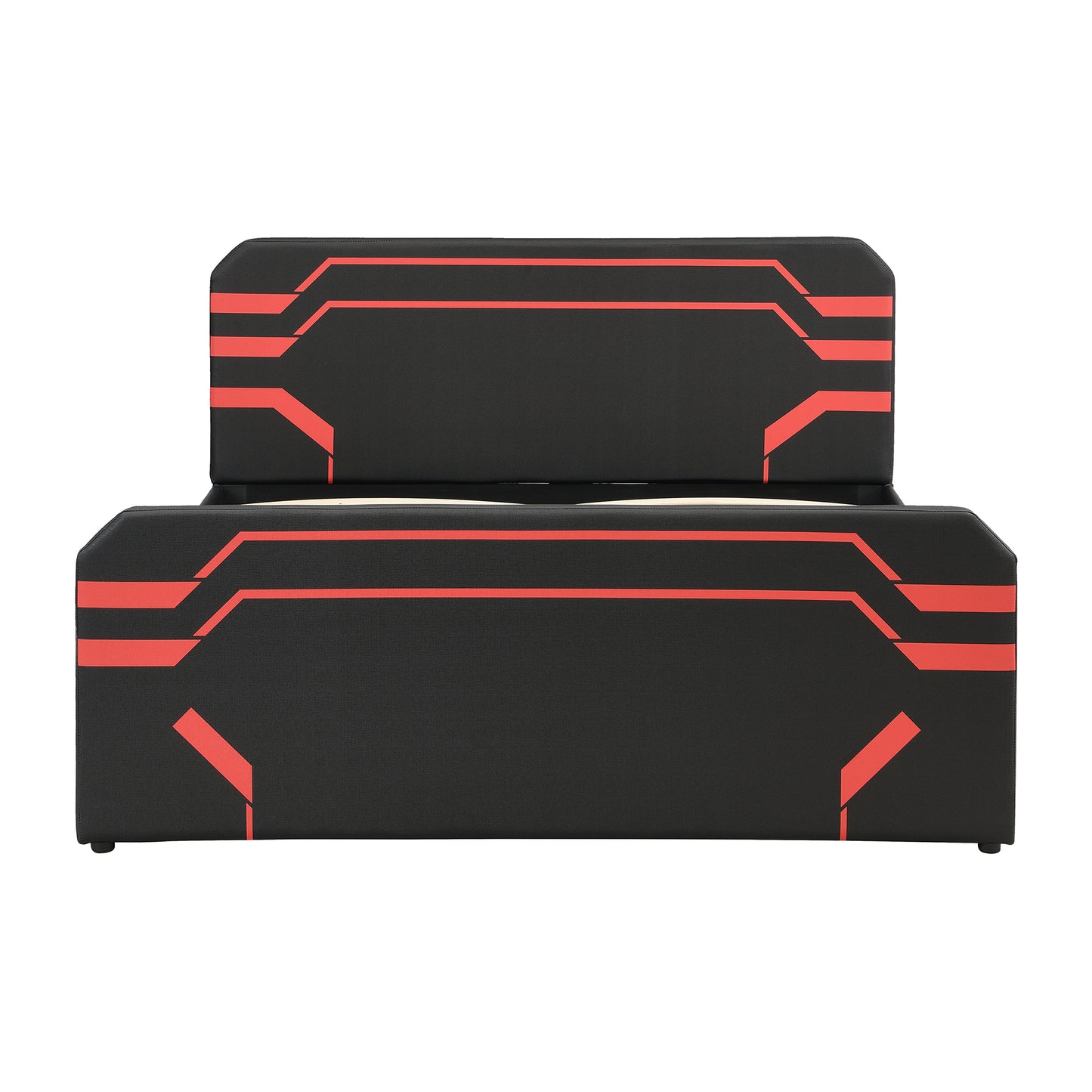 Queen Size Upholstered Gaming Bed with Side-Lift Hydraulic Storage System, Cyberpunk Style Platform Bed with Futuristic Pattern for Gamers & Gen Z, Black+Red image 12