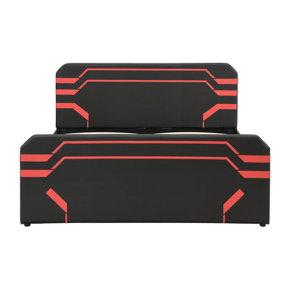 Queen Size Upholstered Gaming Bed with Side-Lift Hydraulic Storage System, Cyberpunk Style Platform Bed with Futuristic Pattern for Gamers & Gen Z, Black+Red image 12