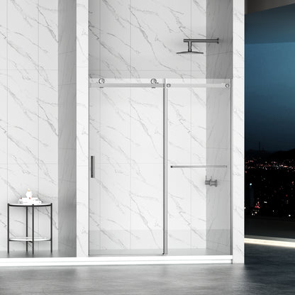 56-60" W × 72" H Frameless Sliding Shower Door,Waterproof Glass Shower Door with Upper Soft Closing System, 5/16" (8mm) Tempered Glass,Double Side Easy Clean Coat,Brushed Nickel image 3