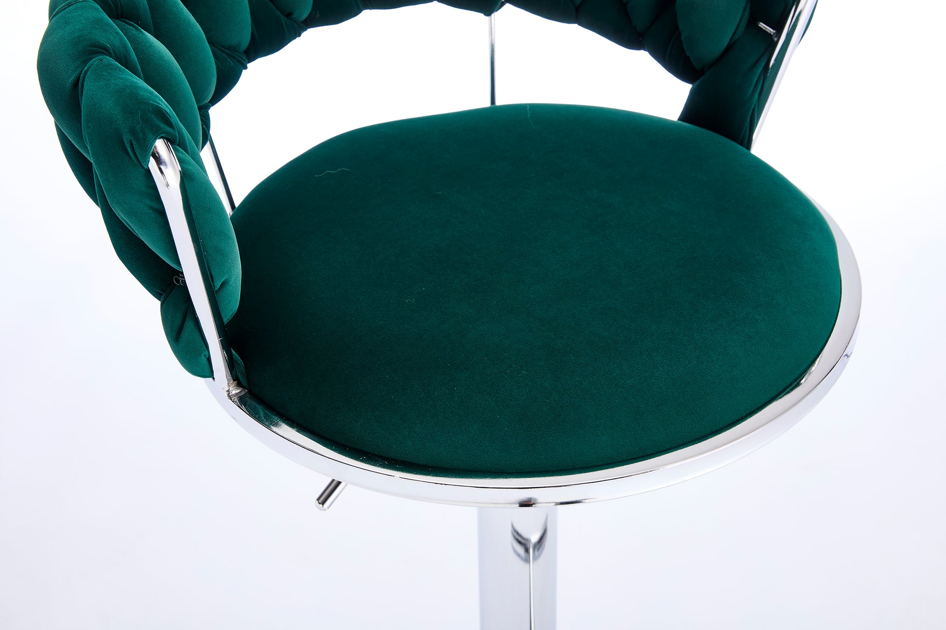 Set of 2 Bar Stools,with Chrome Footrest and Base Swivel Height Adjustable Mechanical Lifting Velvet + Chrome Leg Simple Bar Stool-GREEN image 10