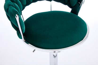 Set of 2 Bar Stools,with Chrome Footrest and Base Swivel Height Adjustable Mechanical Lifting Velvet + Chrome Leg Simple Bar Stool-GREEN image 10