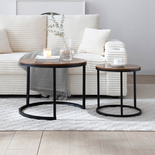 Set of 2 Coffee Table Nesting Side Round End Table Top Sturdy Metal Frame Desk Centerpiece Living Room Bedroom Apartment Modern Industrial Simple Nightstand image 1
