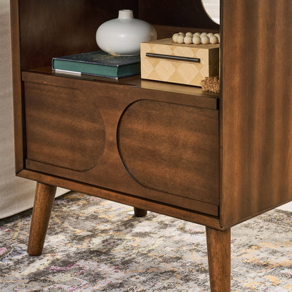 Mid Century Modern Fluted Nightstand with Charging Station USB Ports & Outlet Hole & 4 Solid Wood Legs, Farmhouse End Table with Open Space and Drawer Dresser, Walnut image 8