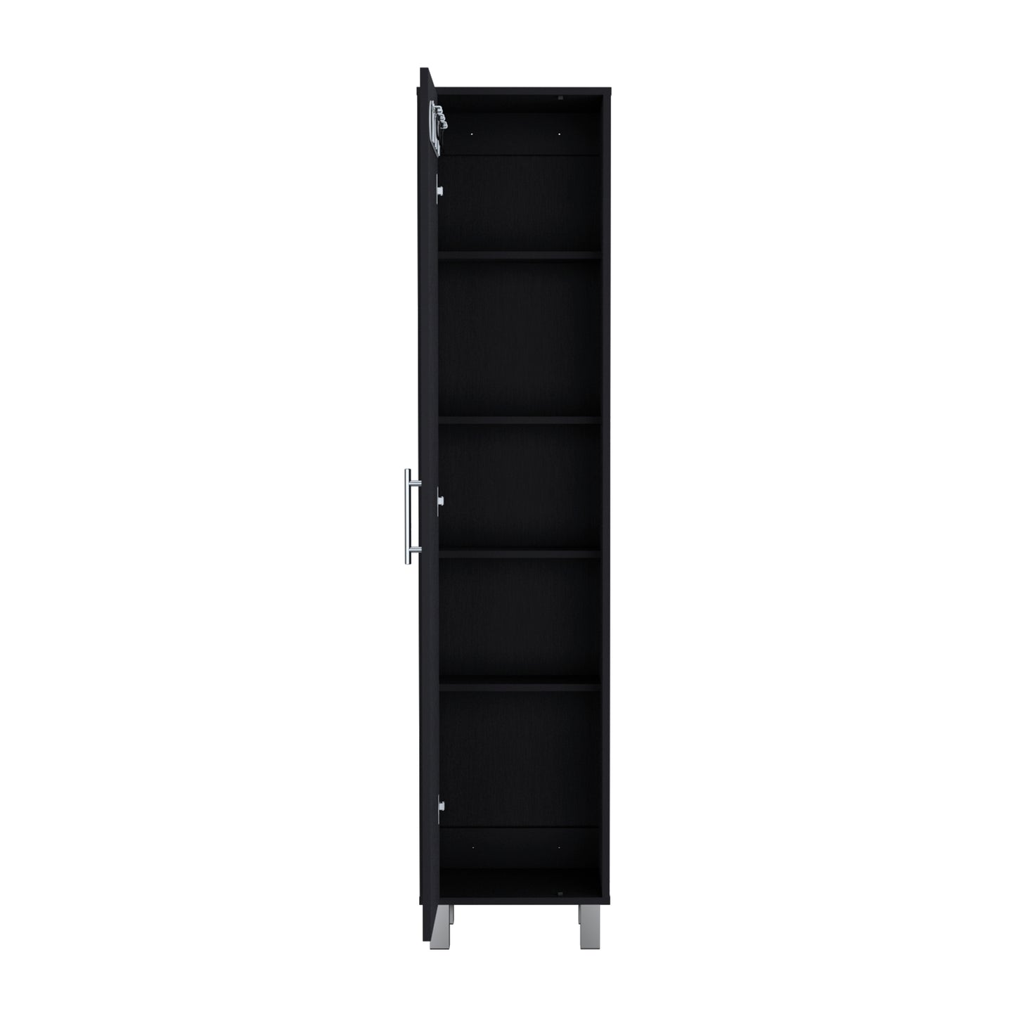 Storage Cabinet 71"H with 5-Tier Shelf, 3 Broom Hangers and Metal hardware, Black image 7